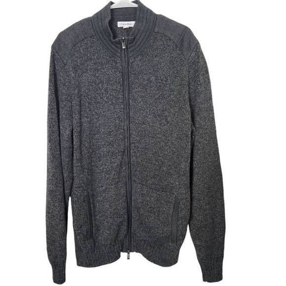 Calvin Klein Zip front sweater Heather gray shoulder patches size XL - Picture 1 of 9